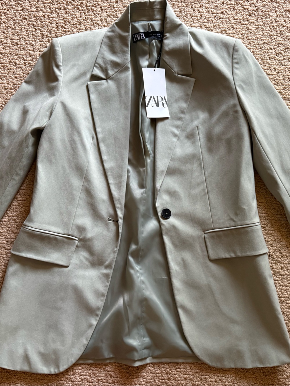 ZARA Light Sage Green Single-Button Blazer